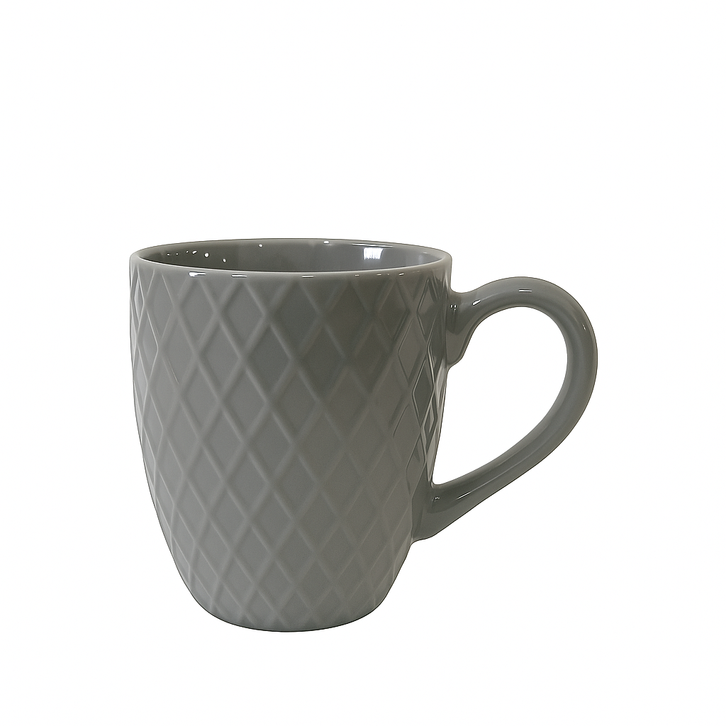 Textured Diamond Ceramic Mug – Modern Coffee & Tea Cup in Grey