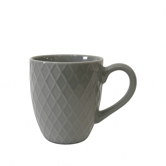 Textured Diamond Ceramic Mug – Modern Coffee & Tea Cup in Grey