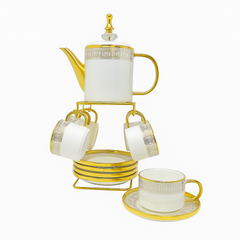 Luxury Tea Set with Stand – 15 Pieces | White or Black Finish