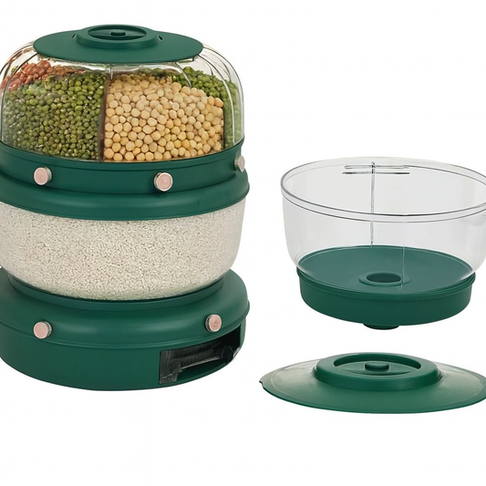 Rotating Rice & Grain Dispenser – Multi-Section Dry Food Storage Container