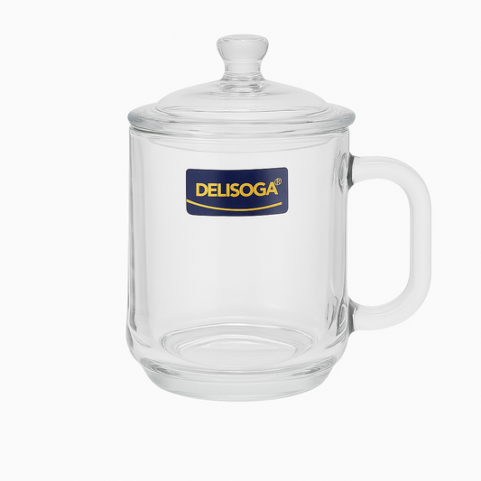 360 mL Glass Mug with Lid & Handle – Premium Clear Drinking Mug for Hot & Cold Beverages