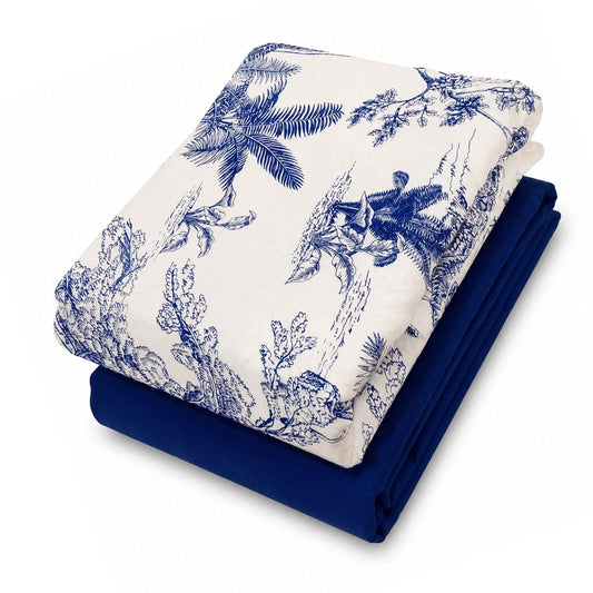 Palm Blue Double Bedding Set Of 6  Cotton