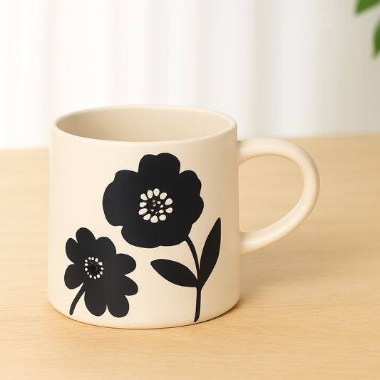450ML Floral Ceramic Mug – White with Big Flower