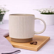 White Ribbed Ceramic Mug 3.5 x 4 Inch | Minimalist Coffee & Tea Mug with Natural Base - Habitt