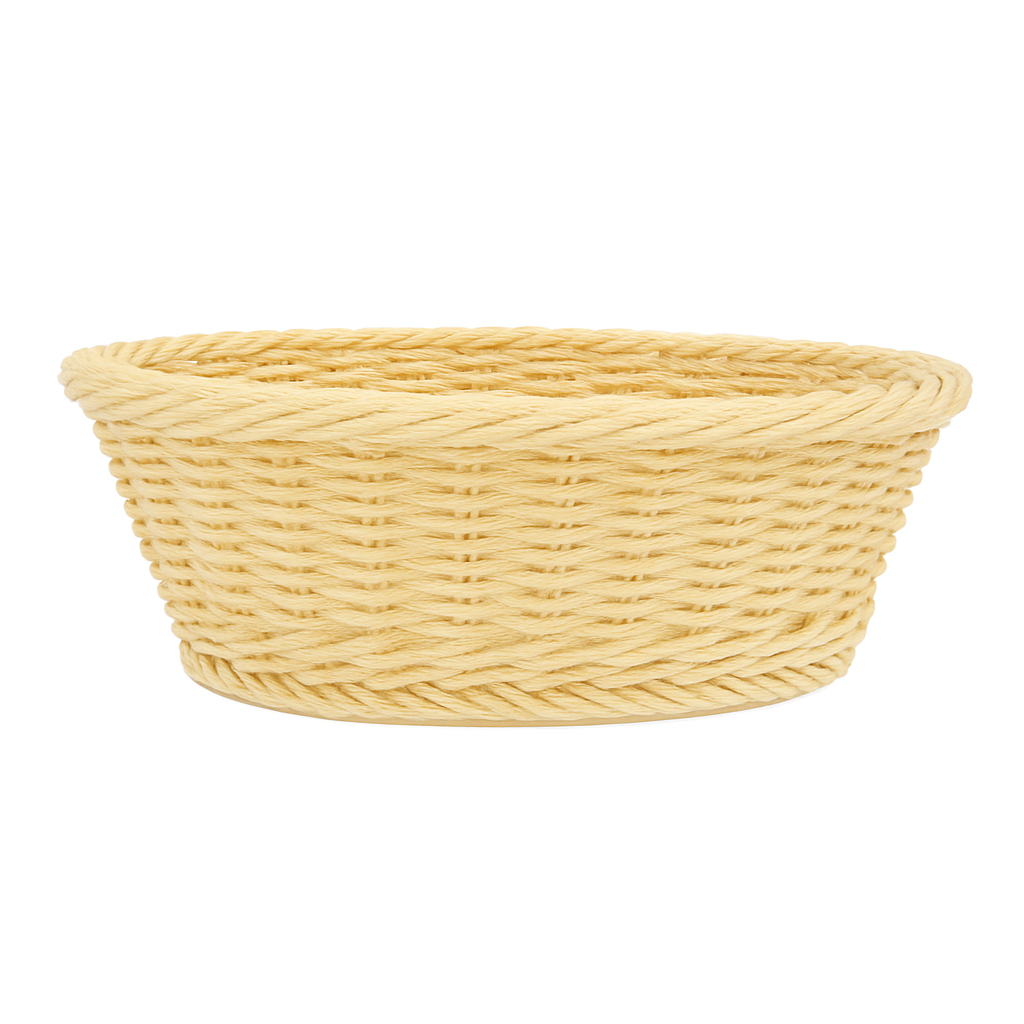 3-Piece Handwoven Round Cane Bread Basket Set – Natural Rattan Beige Serving Baskets for Dining, Kitchen & Restaurant Use
