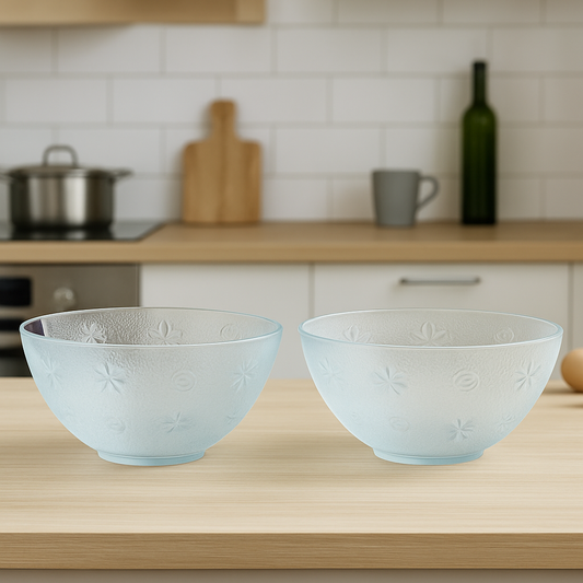 2-Piece Textured Clear Glass Bowl Set – 240 mm Large Serving & Mixing Bowls