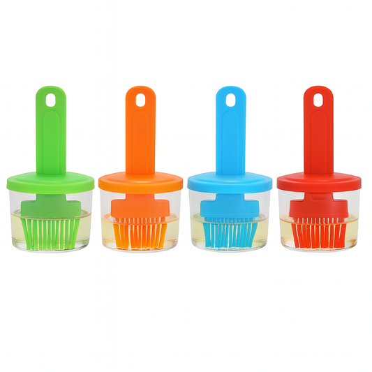 1PC Oil Bottle with Silicone Brush – Integrated Basting Brush Dispenser for Cooking, BBQ & Baking (Assorted Colors)