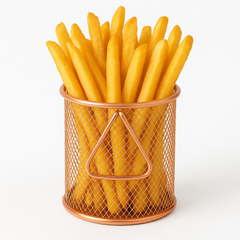 Round Fries Strainer – Silver &amp; Black Stainless Steel Mesh Basket