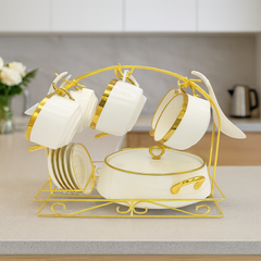 Luxury Soup Set with Stand – 22 Pieces | White, Black, Pink & Green