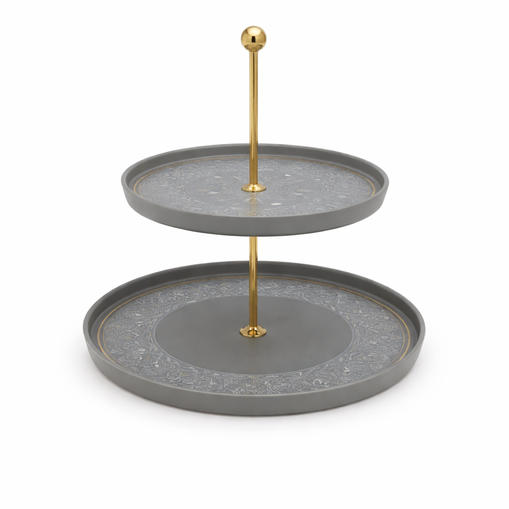 Elegant 2-Tier Gray & Gold Pastry Stand – Modern Half-Design Dessert Serving Stand