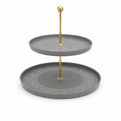 Elegant 2-Tier Gray & Gold Pastry Stand – Modern Half-Design Dessert Serving Stand