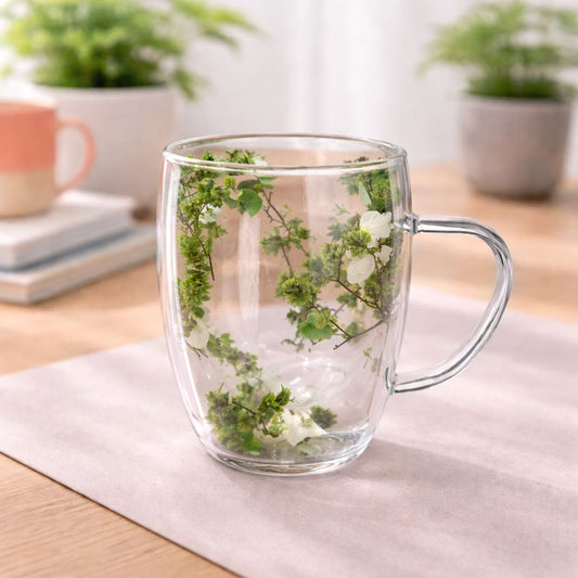 Decorative Double-Wall Glass Coffee Mug – Transparent Heat-Resistant Tea Cup