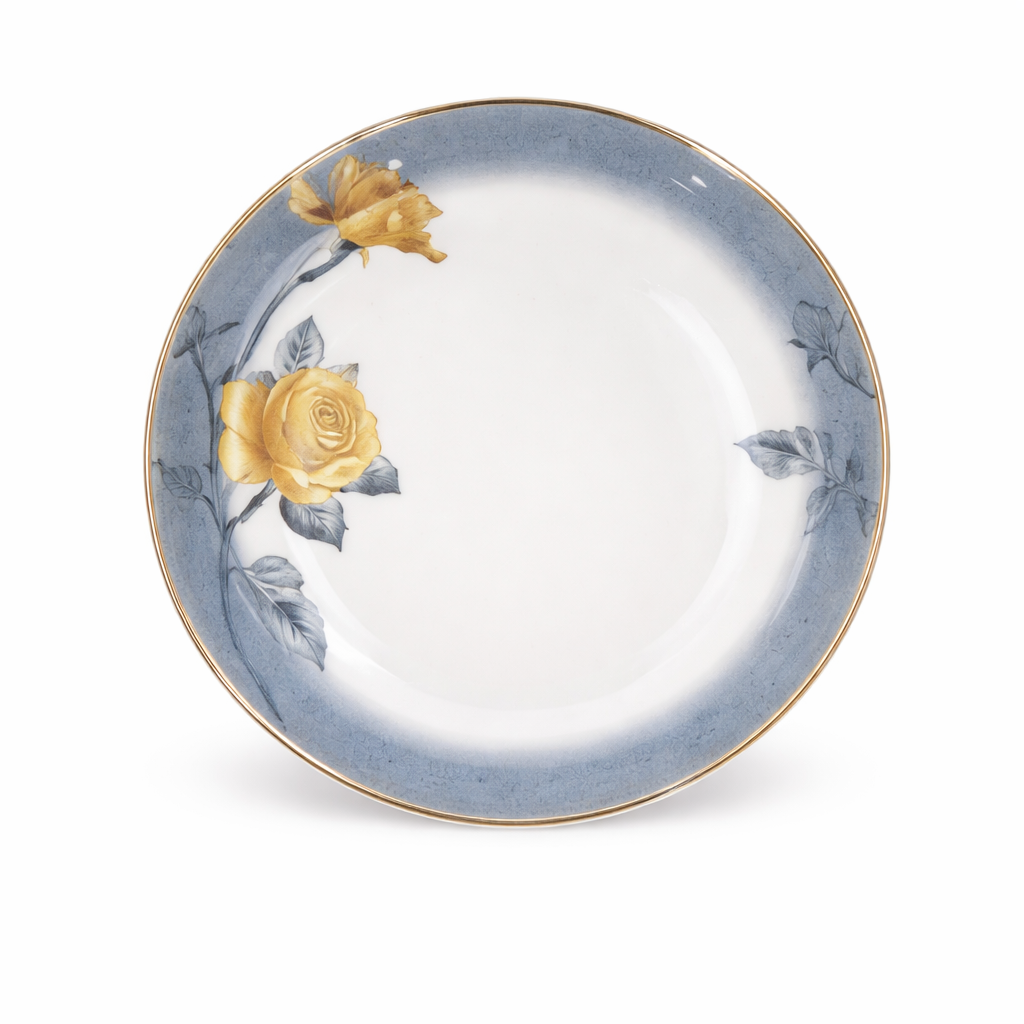 Floral Dinner Plate 8 Inch – Elegant Blue & Yellow Ceramic Plate