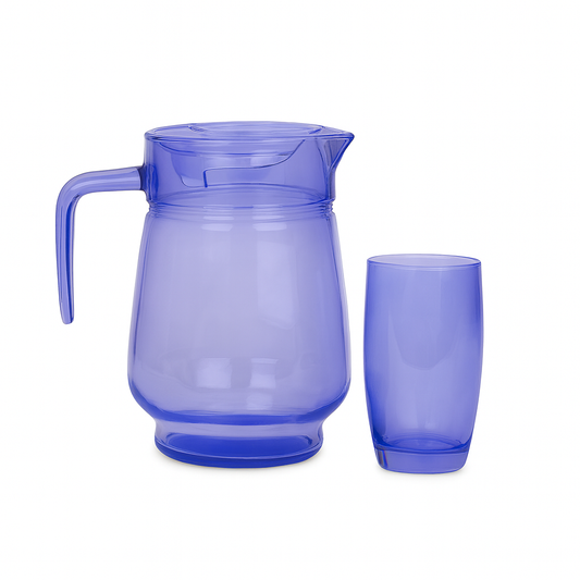 Purple-Tinted Glass Water Set – 7-Piece Jug & Tumbler Set (1.25 L Jug + 320 ml Glasses)