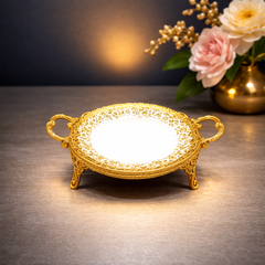 Round Flat Tray – Luxury Ornate Decorative Serving Tray with Handles - Habitt