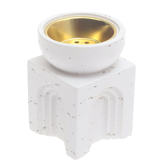 Minimalist Square Incense Burner – White with Gold Bowl