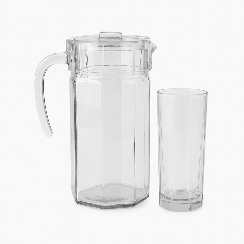 Premium Deli Glassware Water Set – 7 Piece Set (1.25 L Jug + 320 mL Glasses) - Habitt