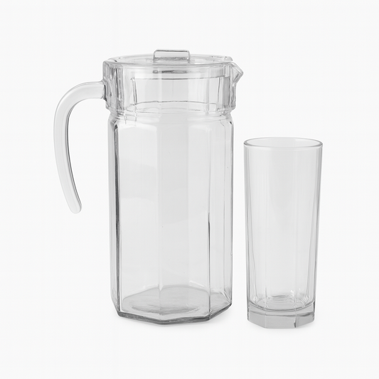 Premium Deli Glassware Water Set – 7 Piece Set (1.25 L Jug + 320 mL Glasses)