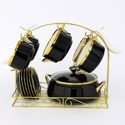 Luxury Soup Set with Stand – 22 Pieces | White, Black, Pink & Green