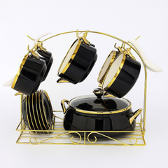 Luxury Soup Set with Stand – 22 Pieces | White, Black, Pink & Green