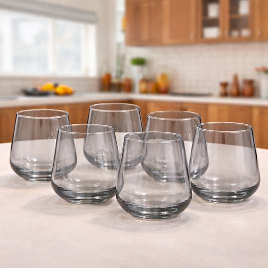 6Pcs Tumbler Set 410ml – Clear Glass Drinking Cups for Water & Beverages