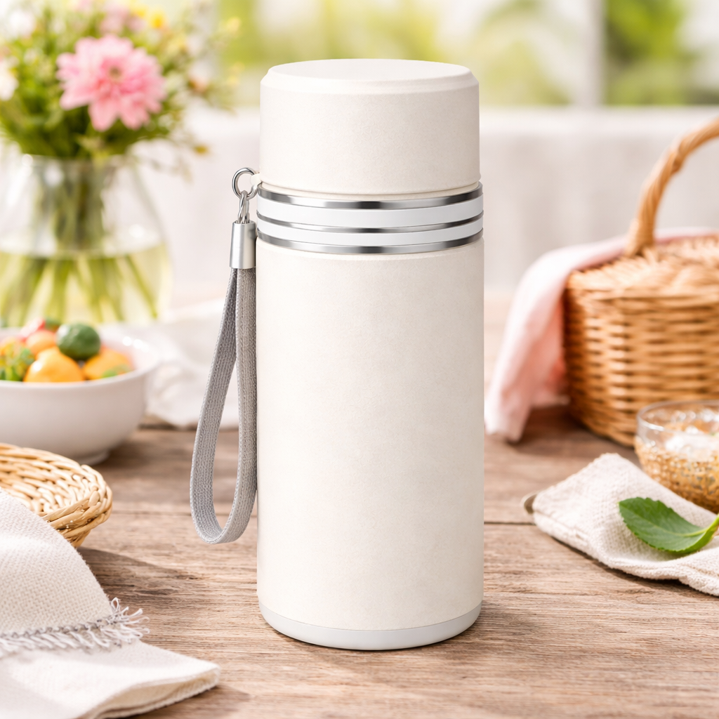 Cream Insulated Plastic Glass Cup with Lid & Strap – Portable Leakproof Travel Tumbler Bottle - Habitt