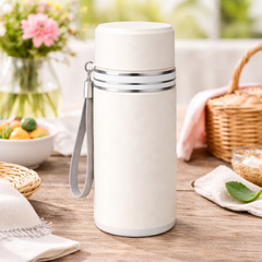 Cream Insulated Plastic Glass Cup with Lid & Strap – Portable Leakproof Travel Tumbler Bottle - Habitt