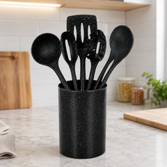 12 Pcs Kitchen Spoon & Utensil Set with Holder – Black Speckled