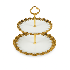 Super Dine 2 Tier – White &amp; Gold Ceramic Serving Stand