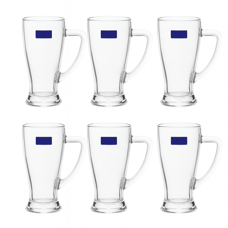 Clear Glass Juice Mug with Handle 430 ml – Set of 6 | Premium 6-Piece Drinkware for Home & Café - Habitt
