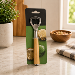 Stainless Steel Bottle Opener with Wooden Handle – Heavy-Duty Bar Tool (1 Pc)