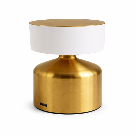 Mini Metal LED Table Lamp – Modern Gold & White Rechargeable Bedside Accent Light - Habitt