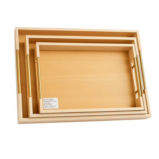 Bamboo Tray Set of 3 with Golden Handles | Elegant Wooden Serving & Decorative Trays