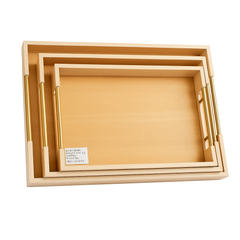 Bamboo Tray Set of 3 with Golden Handles | Elegant Wooden Serving & Decorative Trays