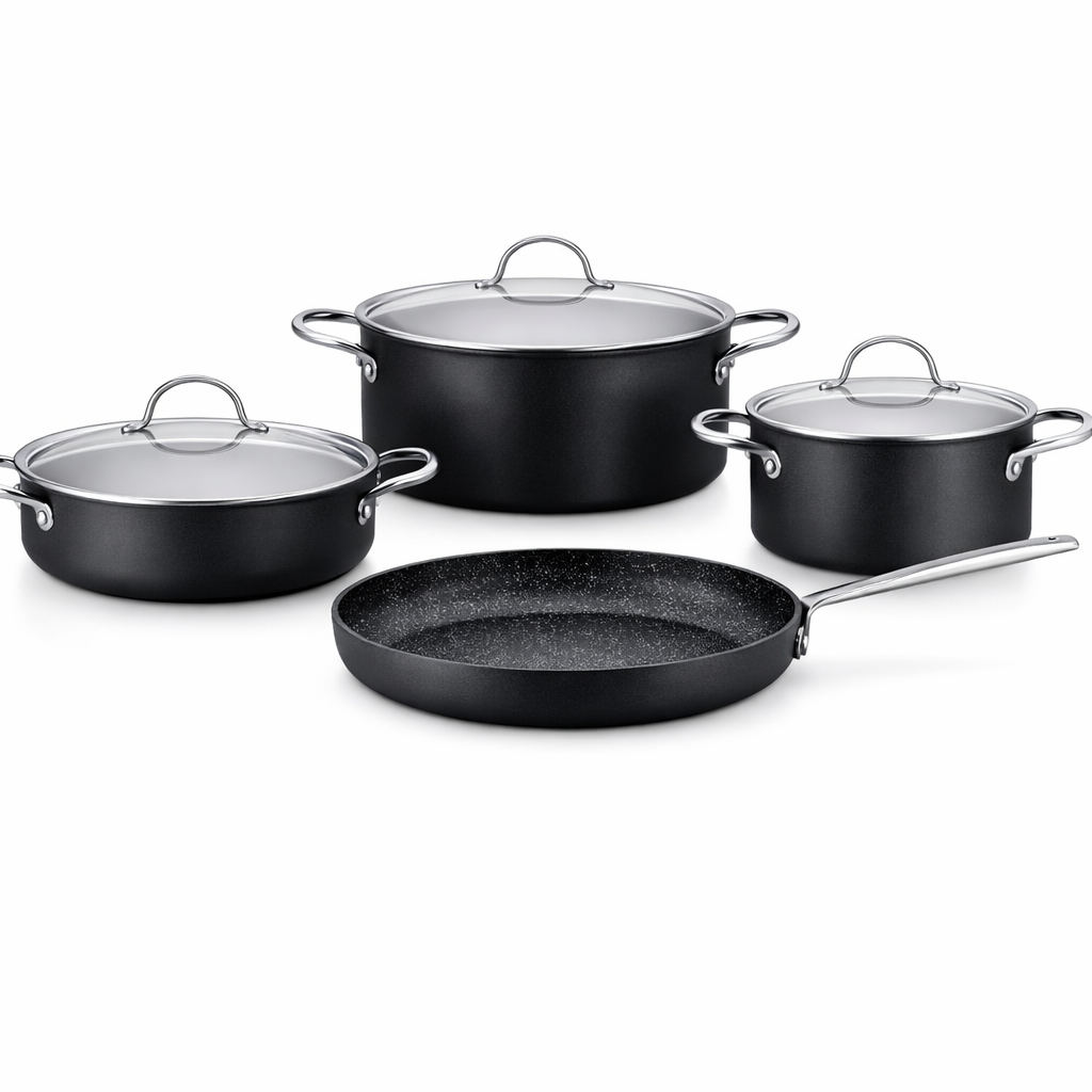 Doria 7 Pcs Cookware Set – Premium Nonstick Aluminium Cookware with Glass Lids - Habitt