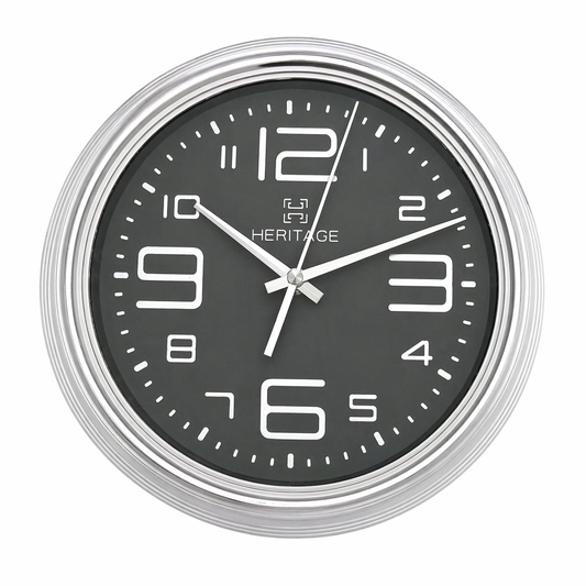 Heritage 15-Inch Modern Grey Wall Clock with Silver Frame – Silent Sweep Movement Decorative Clock for Home & Office - Habitt