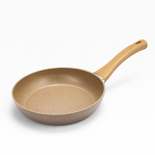 18cm Non-Stick Marble Coating Fry Pan – Premium Brown Skillet with Wooden Handle | Durable Aluminum Cookware for Everyday Use