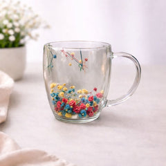 Double Wall Floral Mug – Transparent Tea & Coffee Cup with Dried Flowers