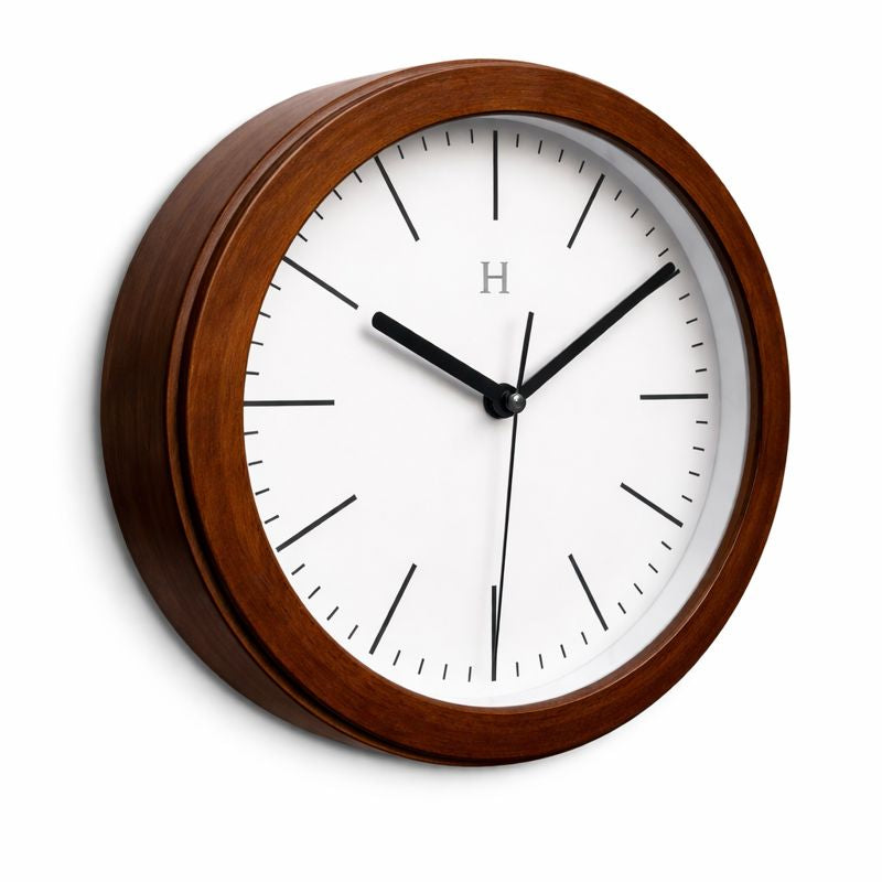 Heritage Squat 2 Wall Clock 9.75 Inch – Wood Finish Frame with Minimal White Dial & Modern Classic Style (Plastic) - Habitt