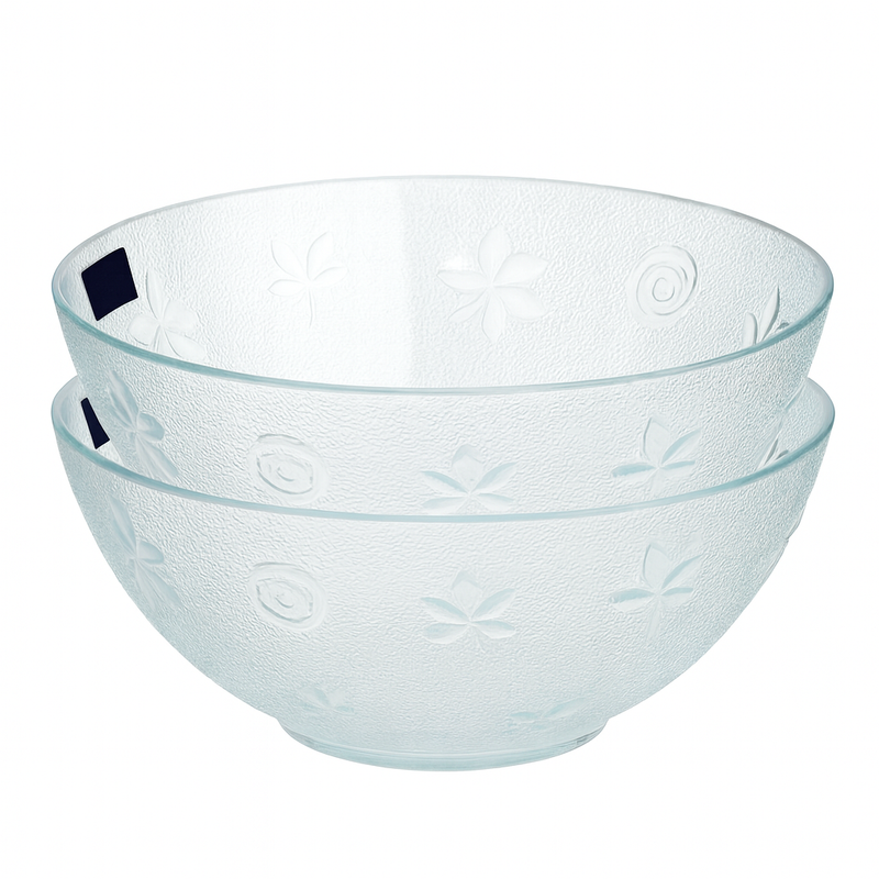 2-Piece Textured Clear Glass Bowl Set – 240 mm Large Serving & Mixing Bowls - Habitt