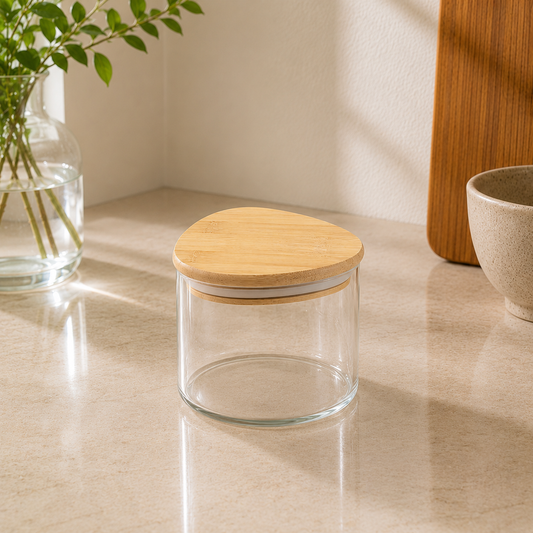 Transparent Storage Jar with Wooden Cap | Available in Small, Medium & Large Sizes