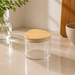 Transparent Storage Jar with Wooden Cap | Available in Small, Medium & Large Sizes