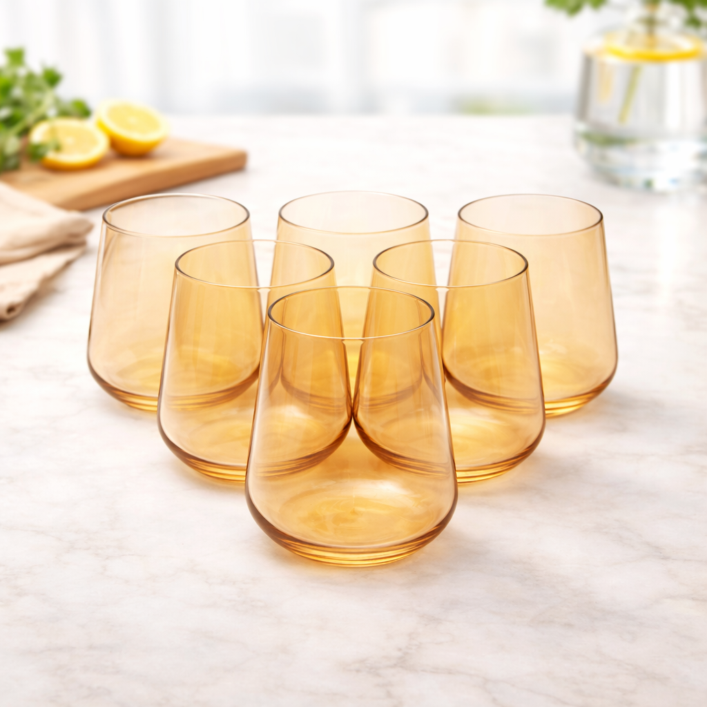 6Pcs Tumbler Set – 410ml Amber Stemless Drinking Glasses - Habitt