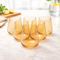 6Pcs Tumbler Set – 410ml Amber Stemless Drinking Glasses - Habitt