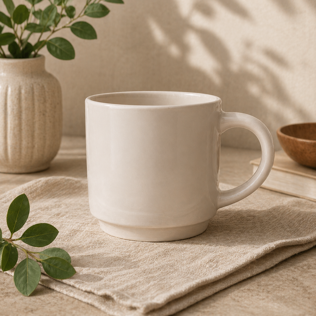 Classic Beige Ceramic Mug – Minimalist Coffee & Tea Cup - Habitt