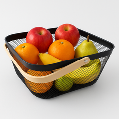 Square Metal Mesh Basket with Wooden Handle – Large | Modern Storage &amp; Fruit Bowl