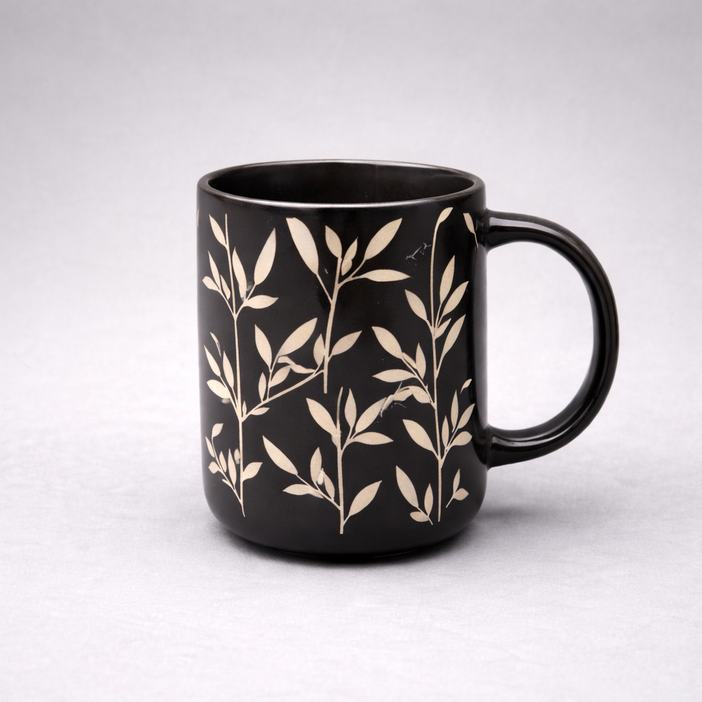 450ml Black Porcelain Mug – Elegant Printed Coffee Mug - Habitt