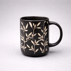 450ml Black Porcelain Mug – Elegant Printed Coffee Mug - Habitt