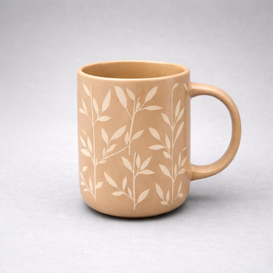 450ml Beige Porcelain Mug – Elegant Printed Coffee Mug - Habitt
