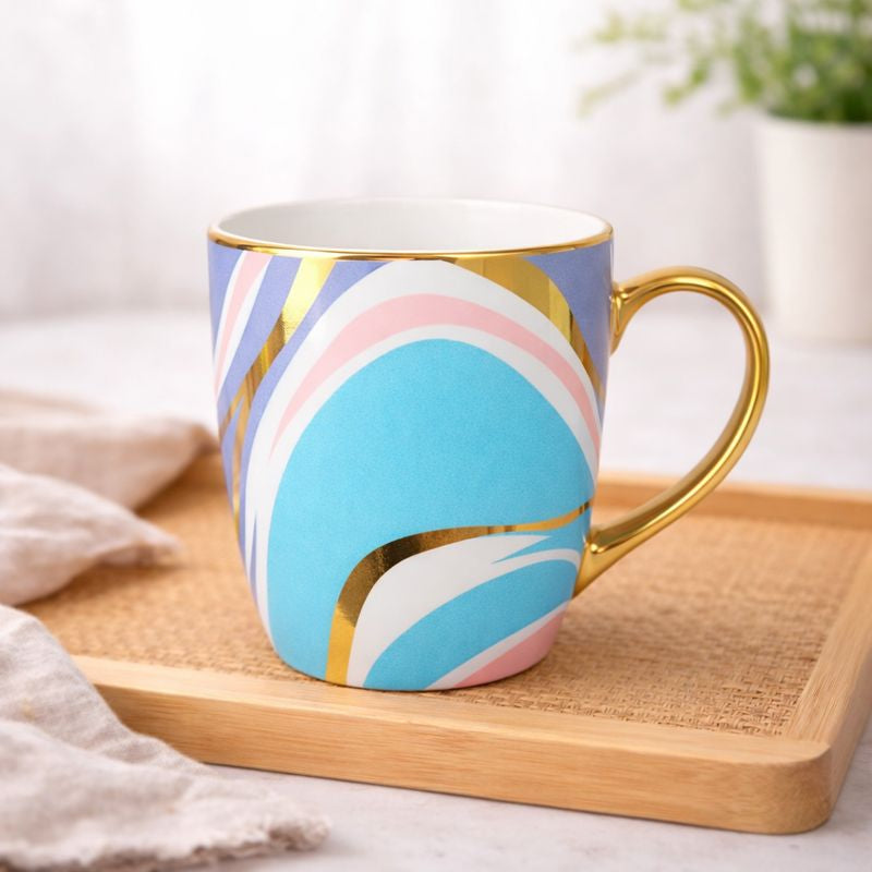Ceramic Abstract Mug with Golden Handle – Premium Tea & Coffee Cup